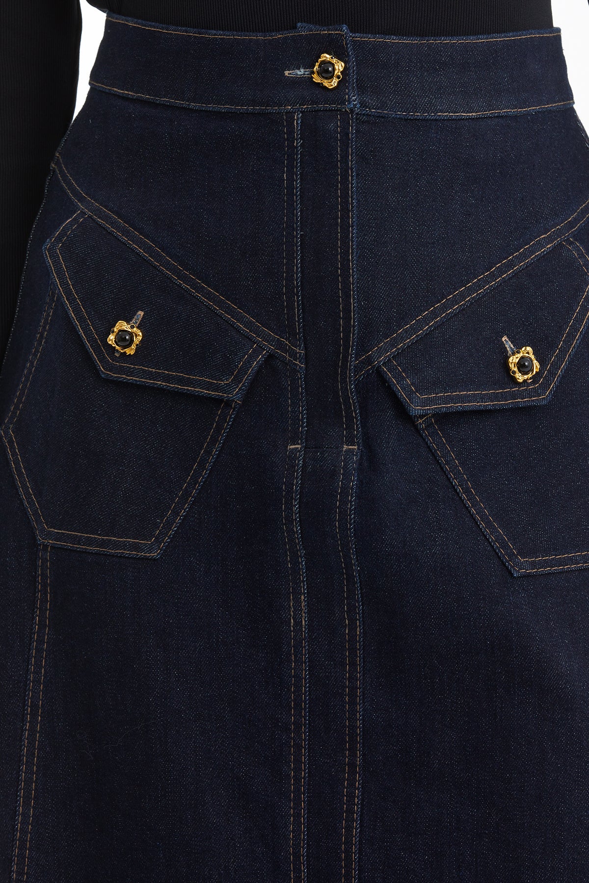 Cep Düğmeli A Form Lacivert Denim Etek