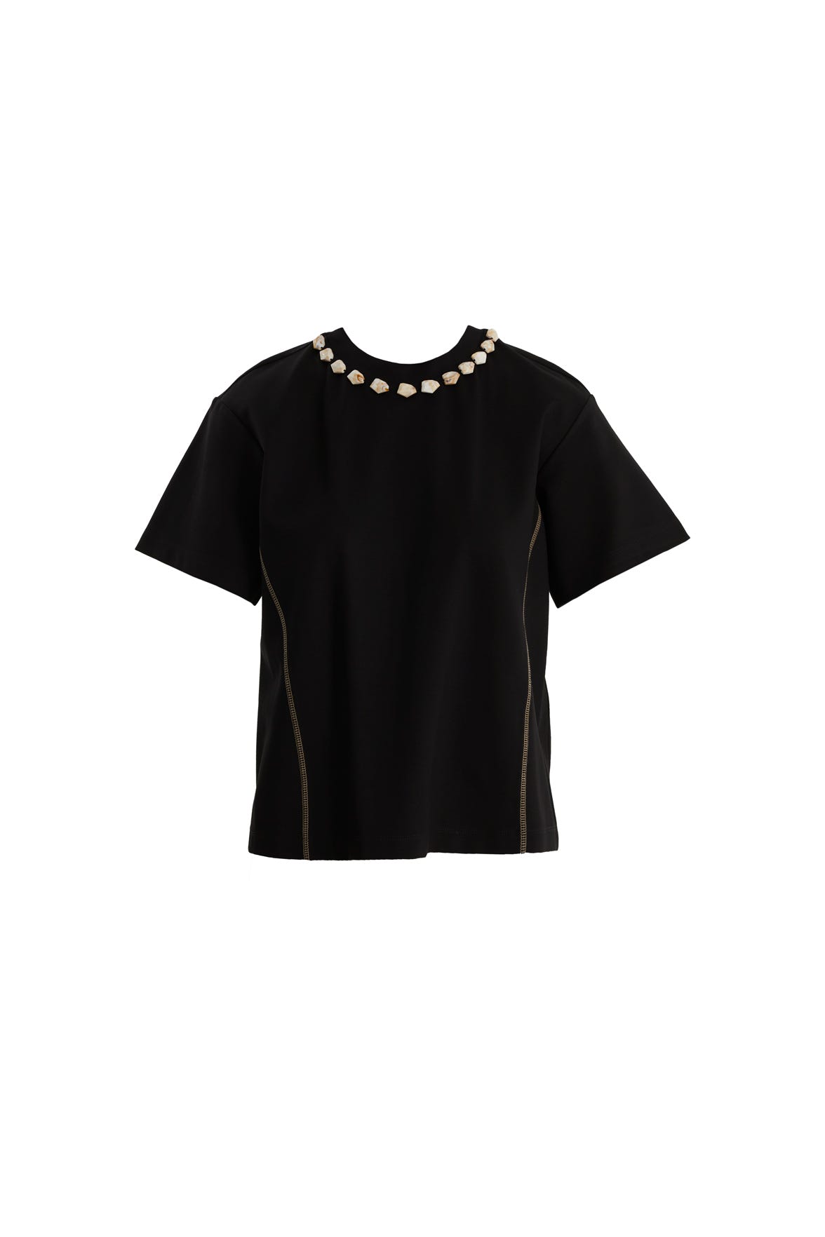 Dikiş Detaylı İşlemeli Siyah T-Shirt