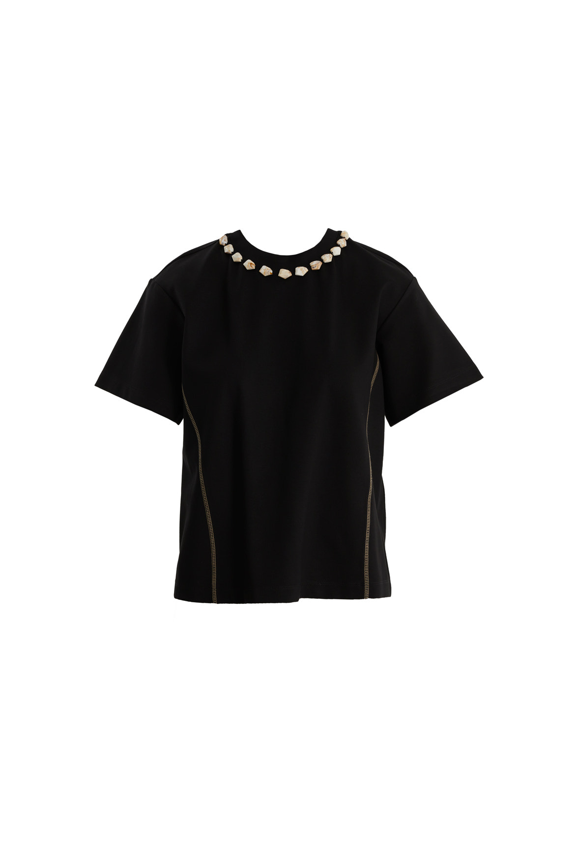 Dikiş Detaylı İşlemeli Siyah T-Shirt