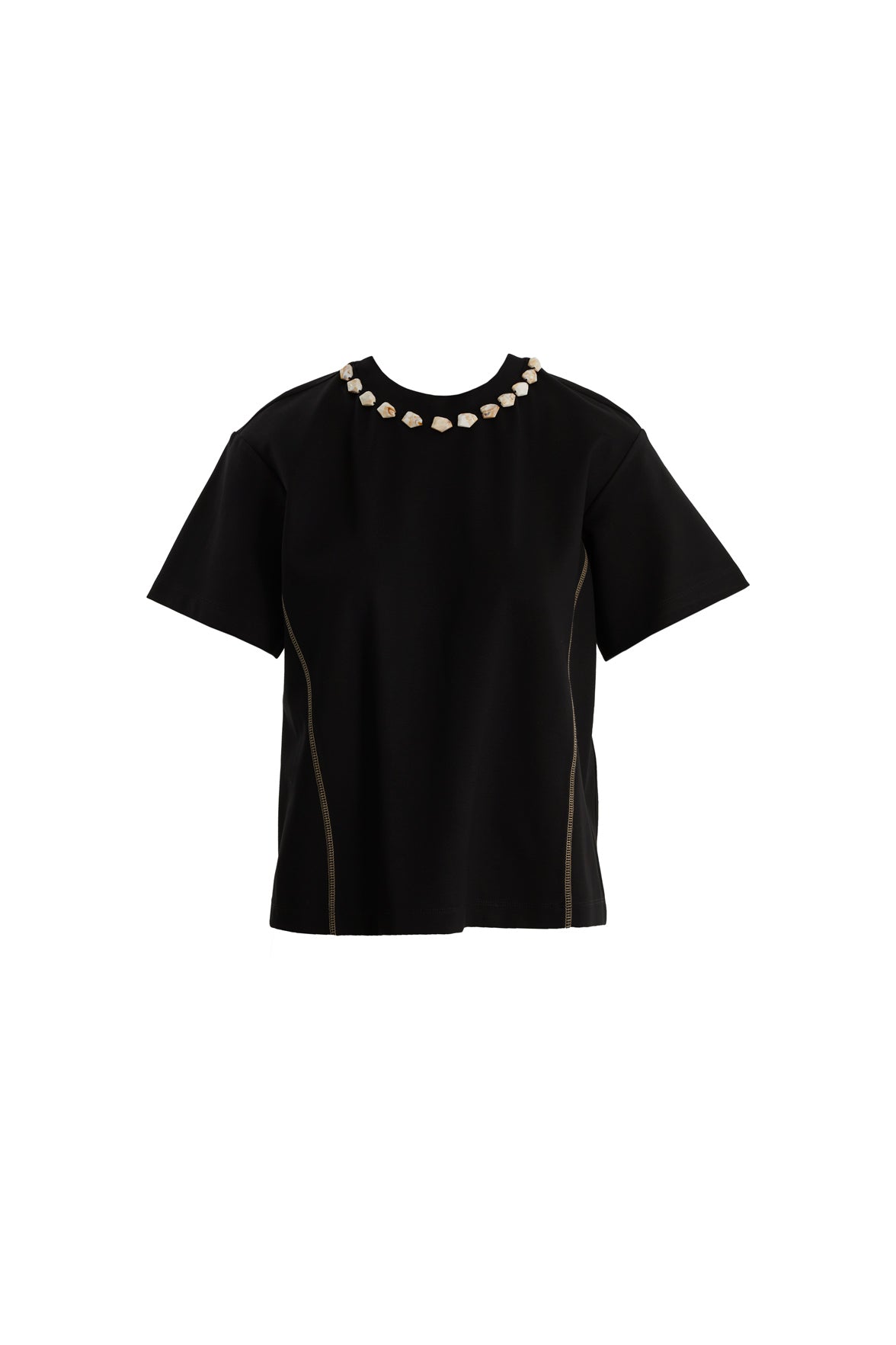 Dikiş Detaylı İşlemeli Siyah T-Shirt
