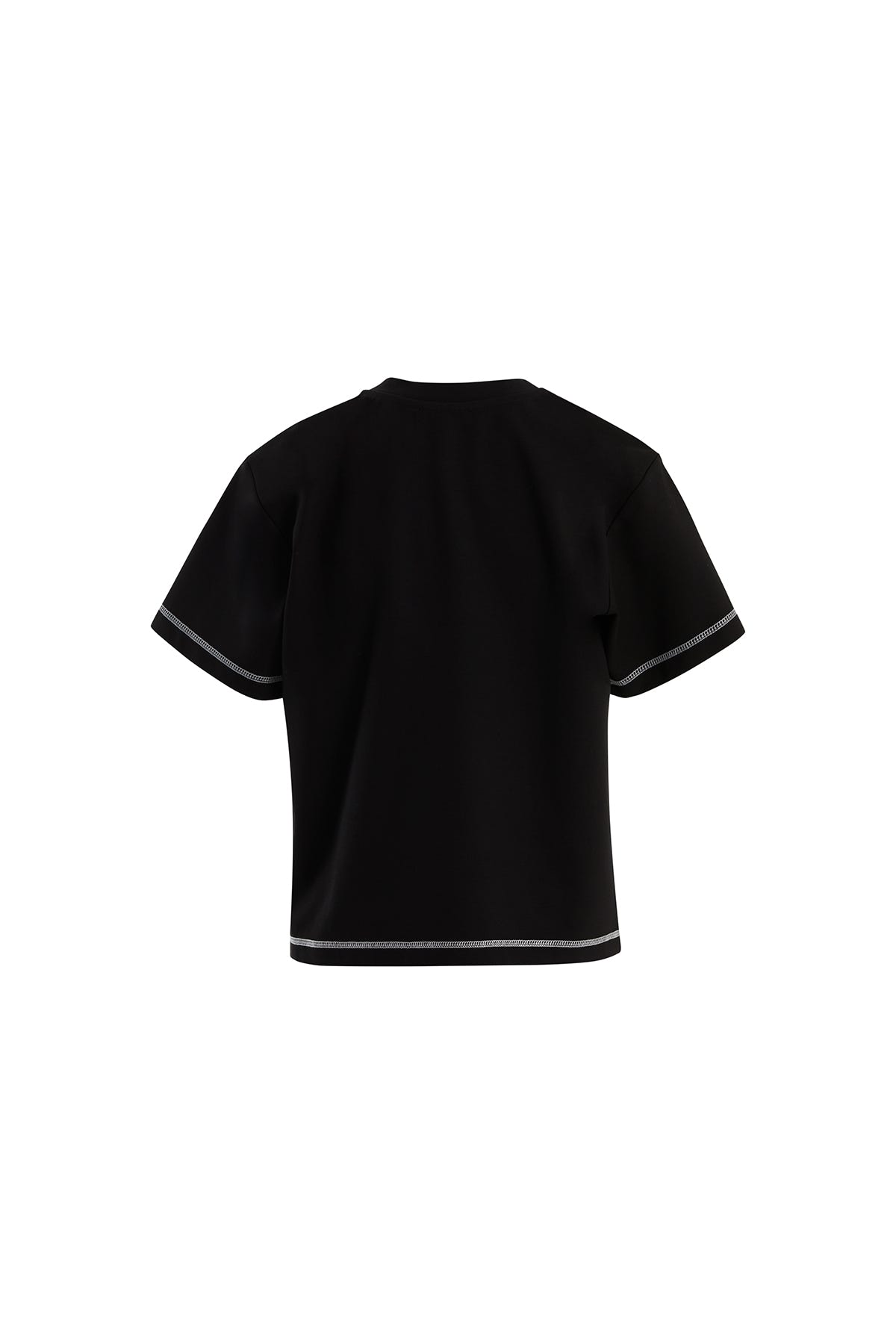 Etiket Detaylı Karyoka Dikişli Siyah T-Shirt