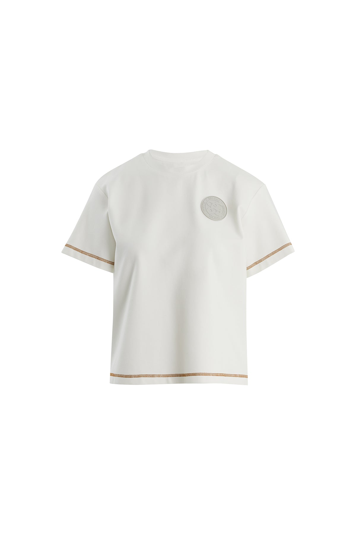 Etiket Detaylı Karyoka Dikişli Ekru T-Shirt