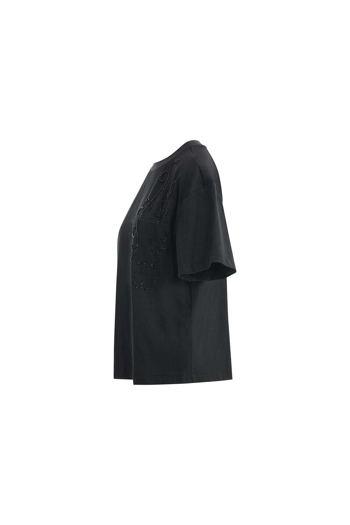 İşlemeli Oversize Siyah T-Shirt