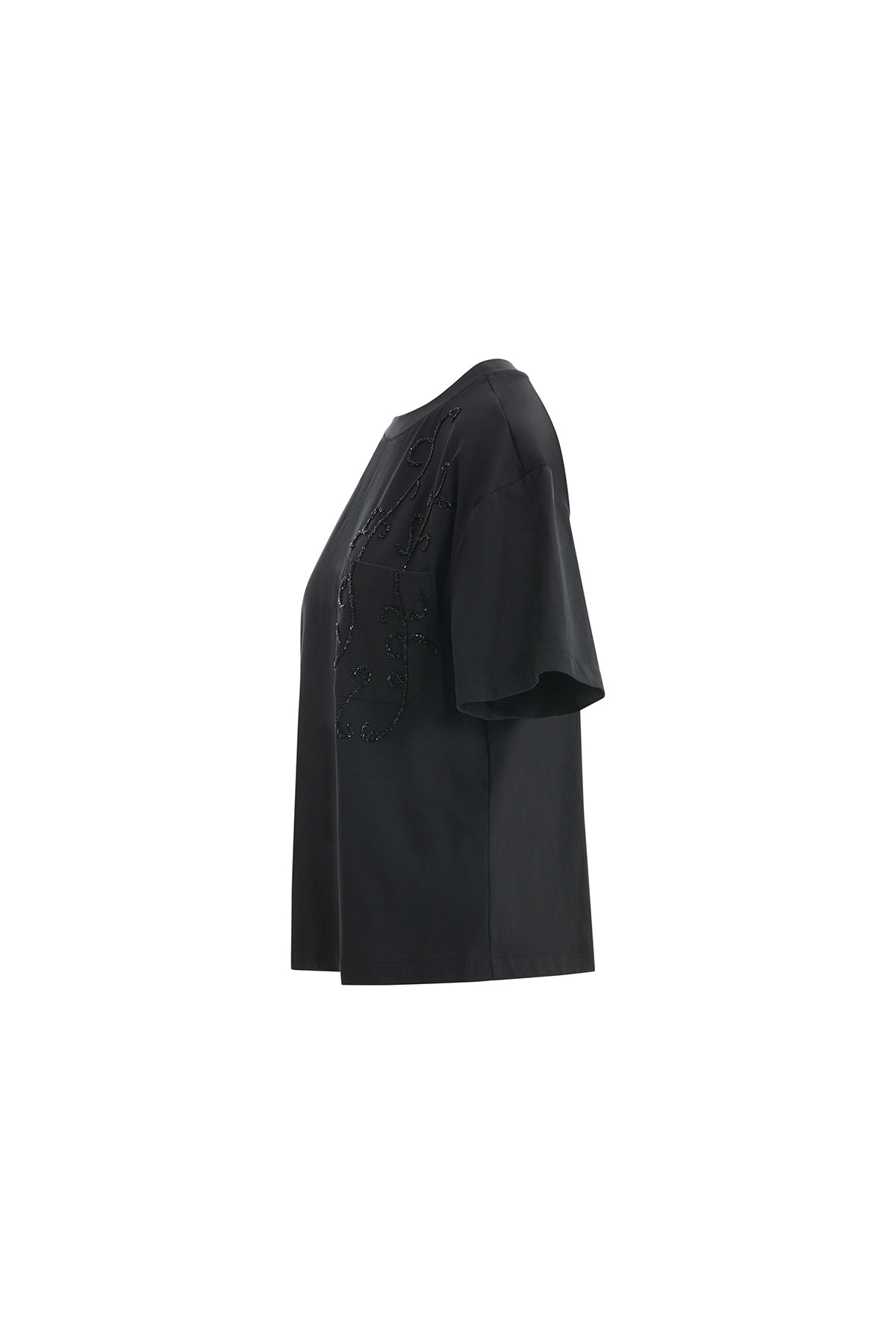 İşlemeli Oversize Siyah T-Shirt