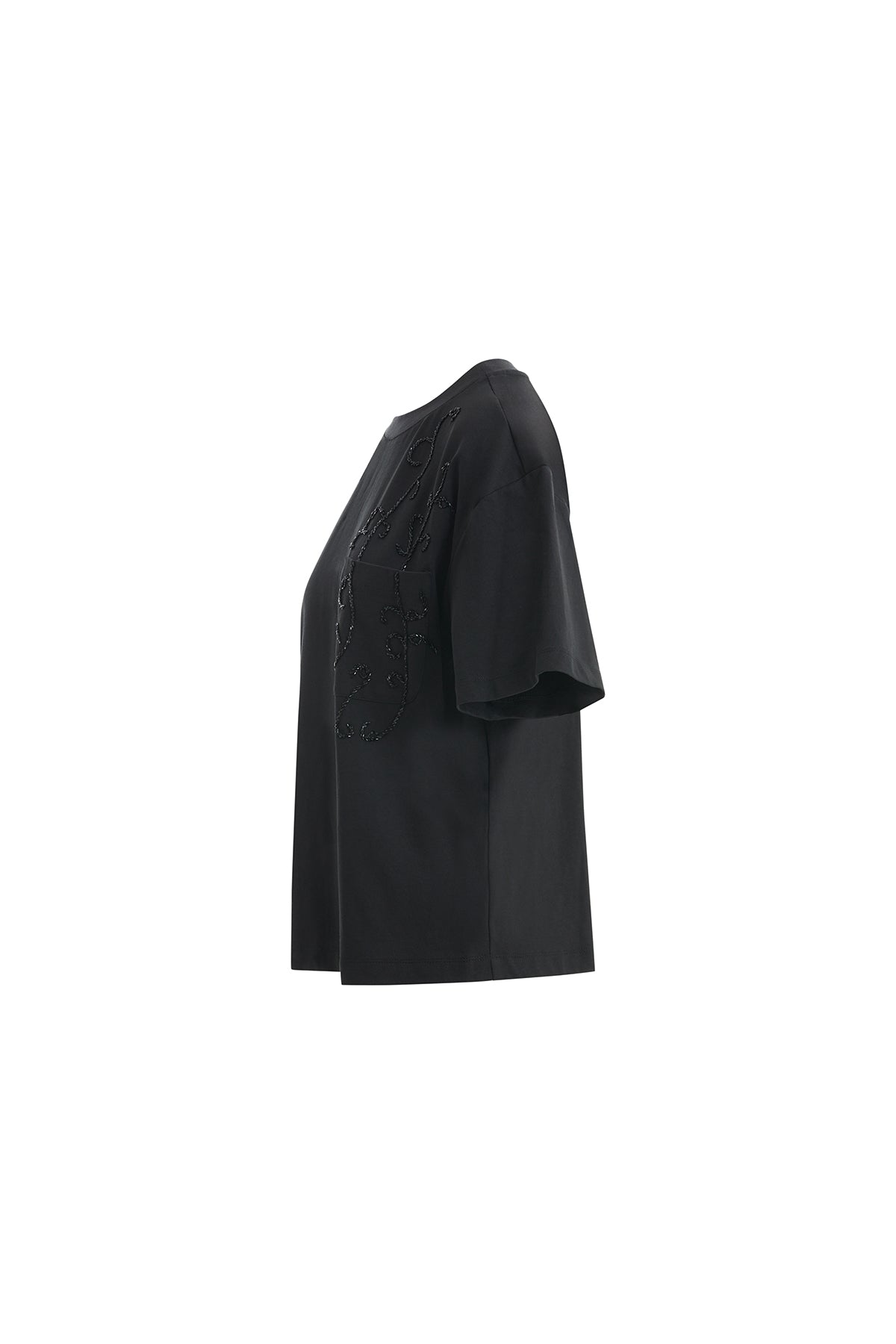 İşlemeli Oversize Siyah T-Shirt