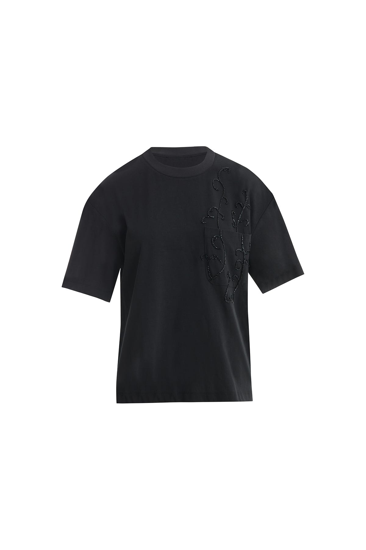 İşlemeli Oversize Siyah T-Shirt