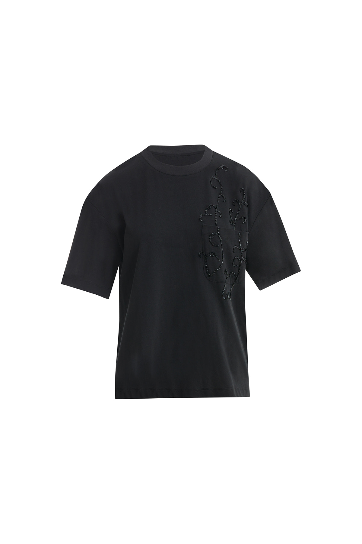 İşlemeli Oversize Siyah T-Shirt
