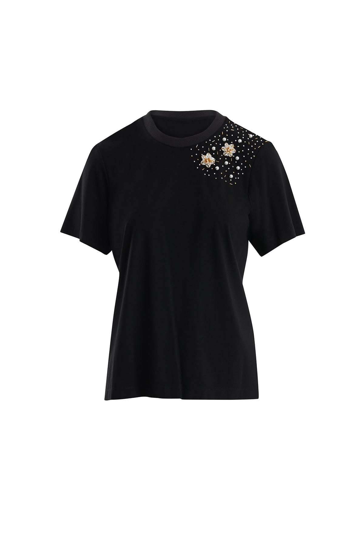 Boncuk İşlemeli Siyah T-Shirt