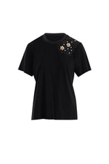 Boncuk İşlemeli Siyah T-Shirt