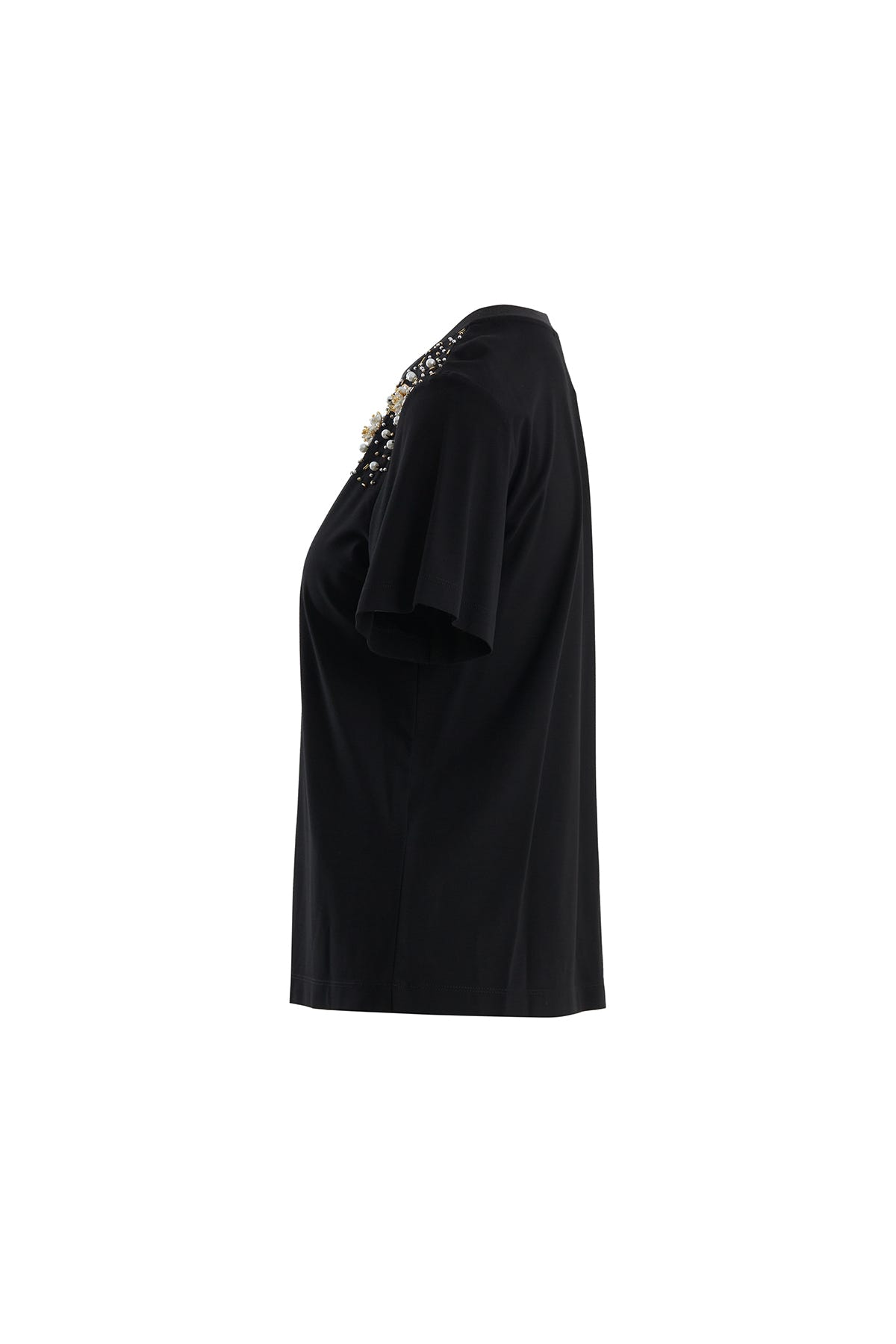 Boncuk İşlemeli Siyah T-Shirt