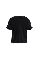 Kısa Kollu İşlemeli Siyah T-Shirt
