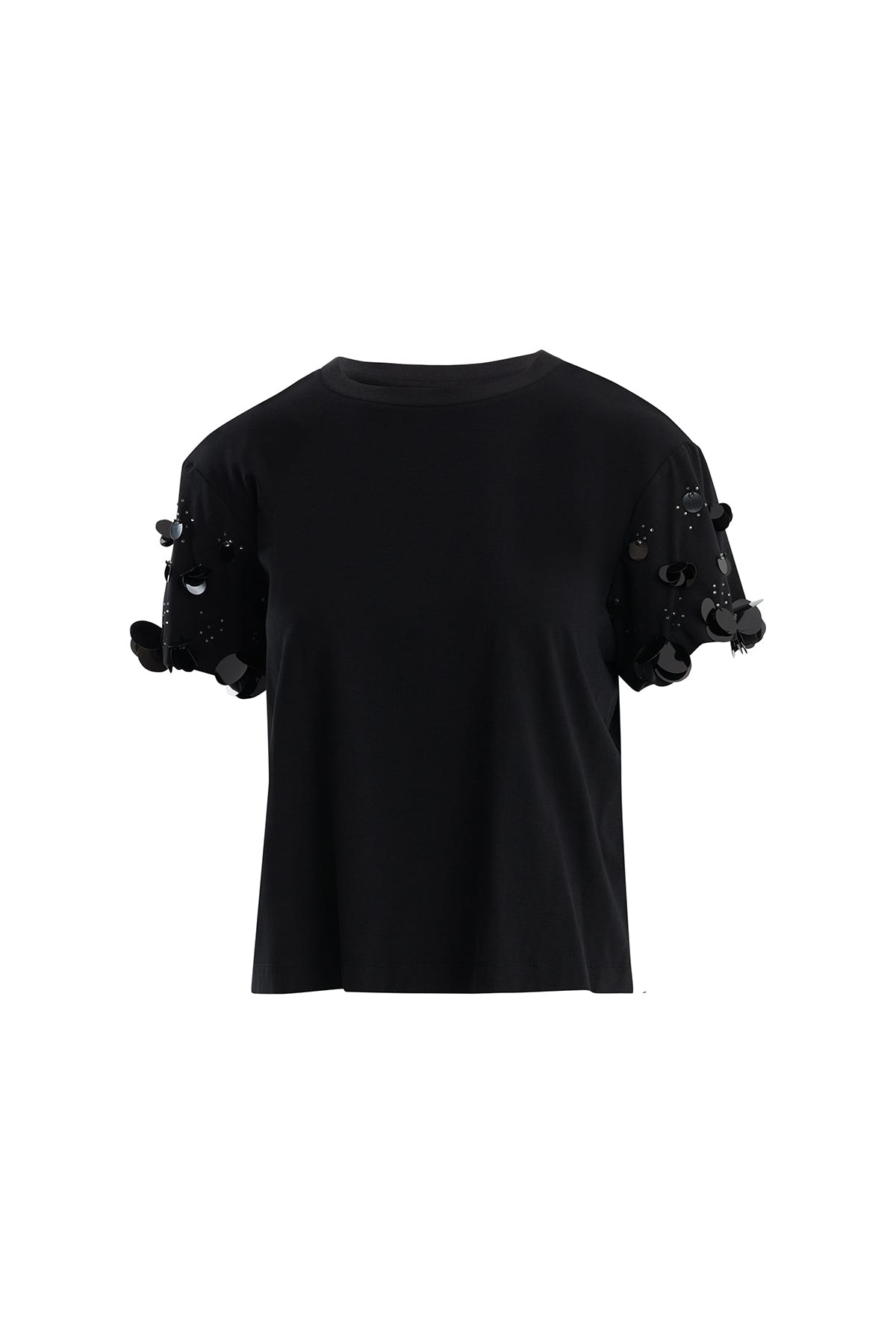 Kısa Kollu İşlemeli Siyah T-Shirt