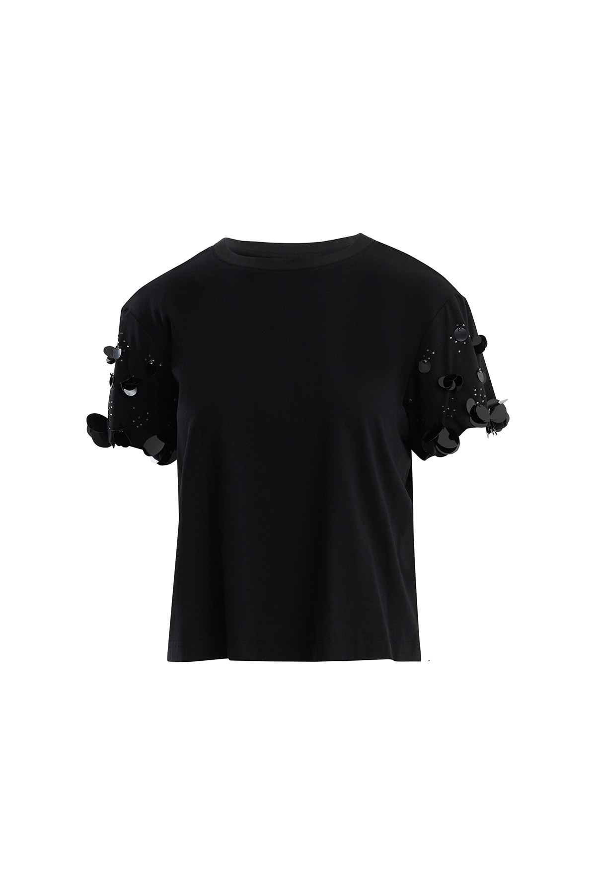Kısa Kollu İşlemeli Siyah T-Shirt