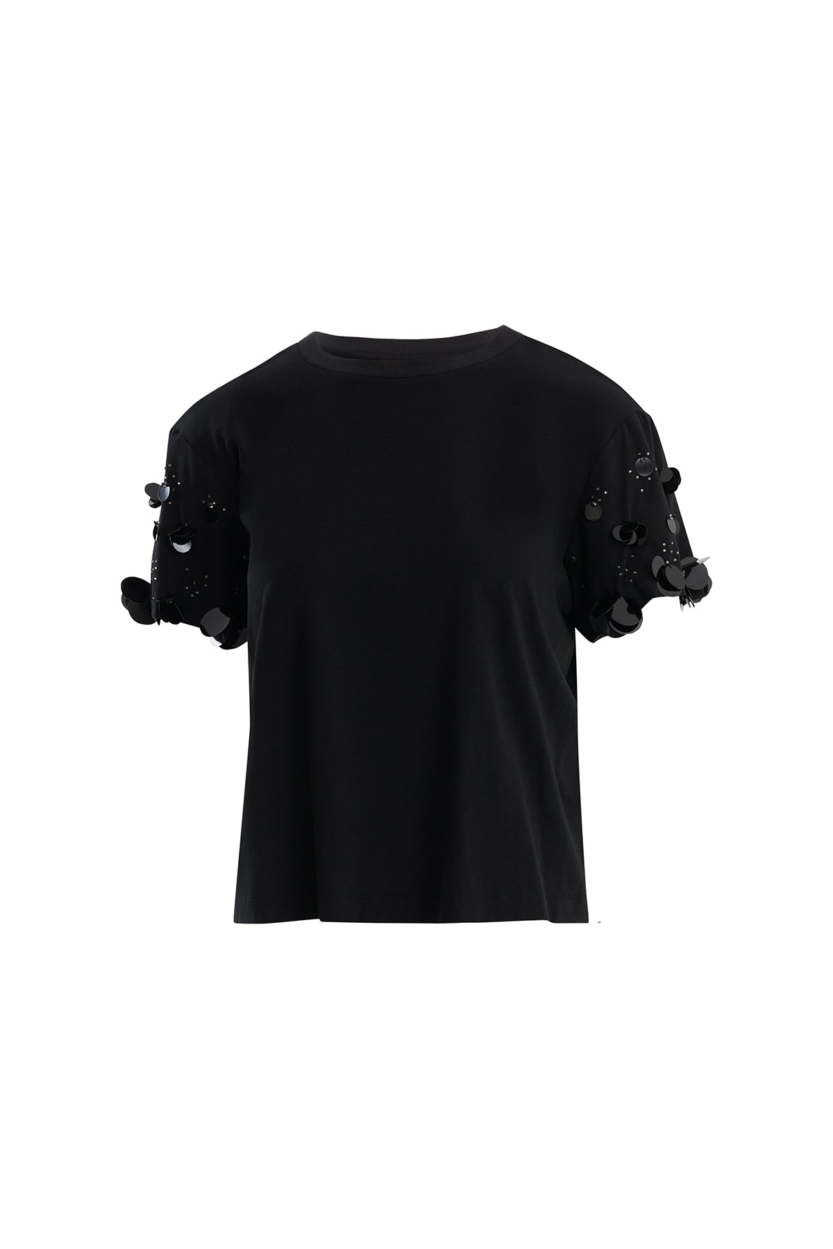Kısa Kollu İşlemeli Siyah T-Shirt