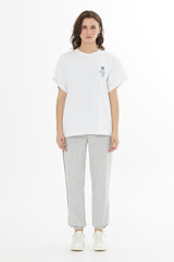 Taş Baskılı Oversize Beyaz T-Shirt