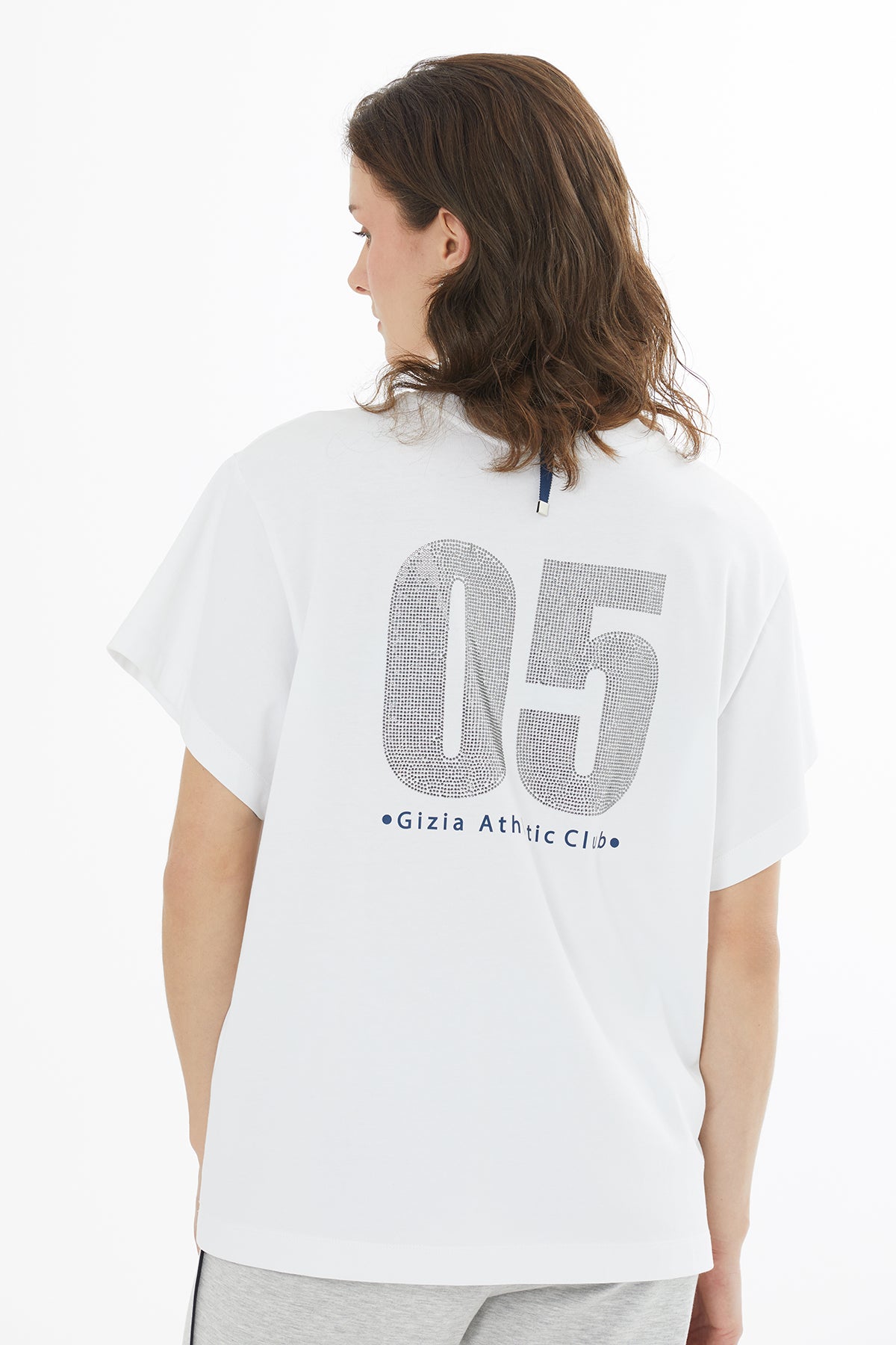 Taş Baskılı Oversize Beyaz T-Shirt