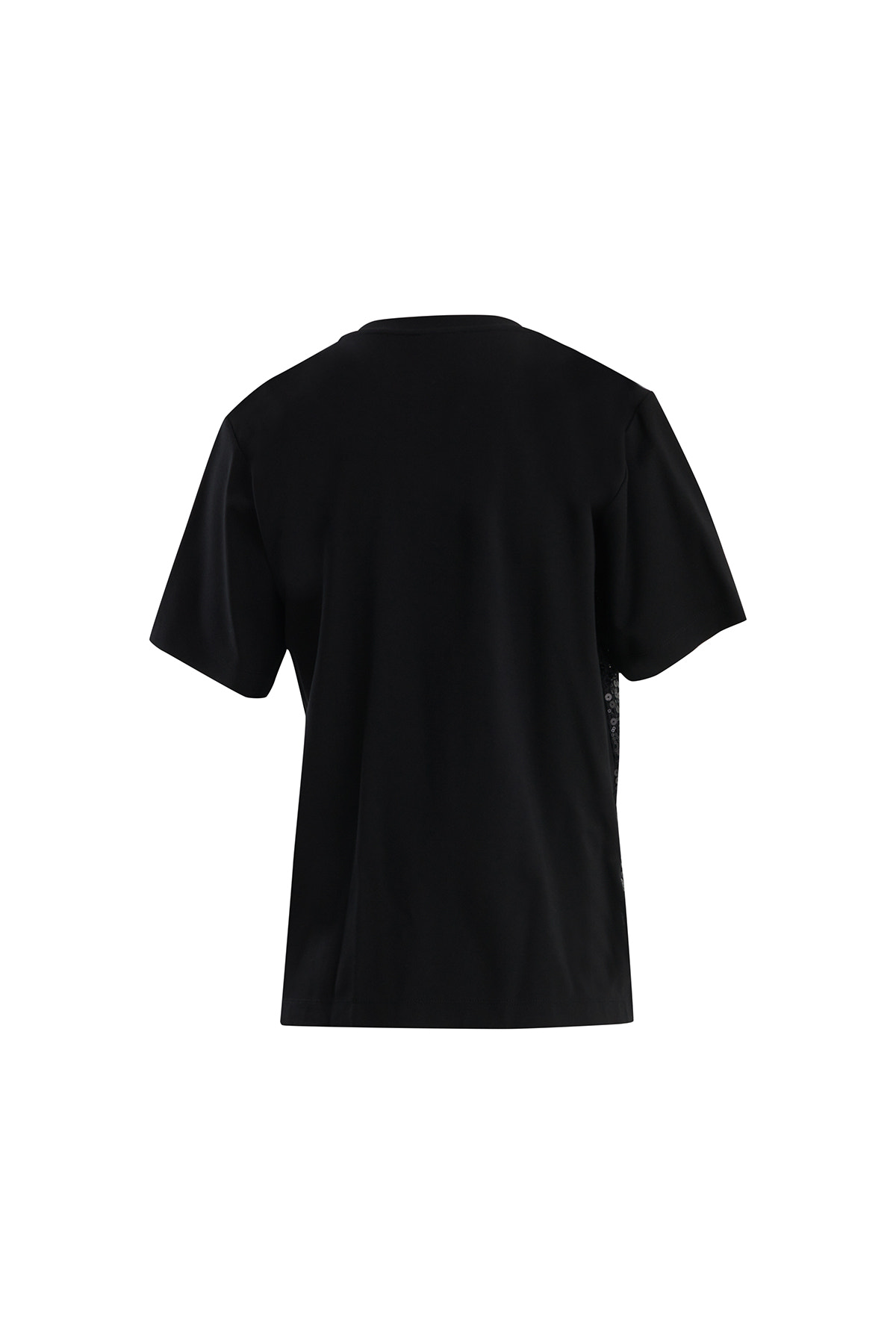 Çiçek Ve İşleme Detaylı Pullu Siyah T-Shirt
