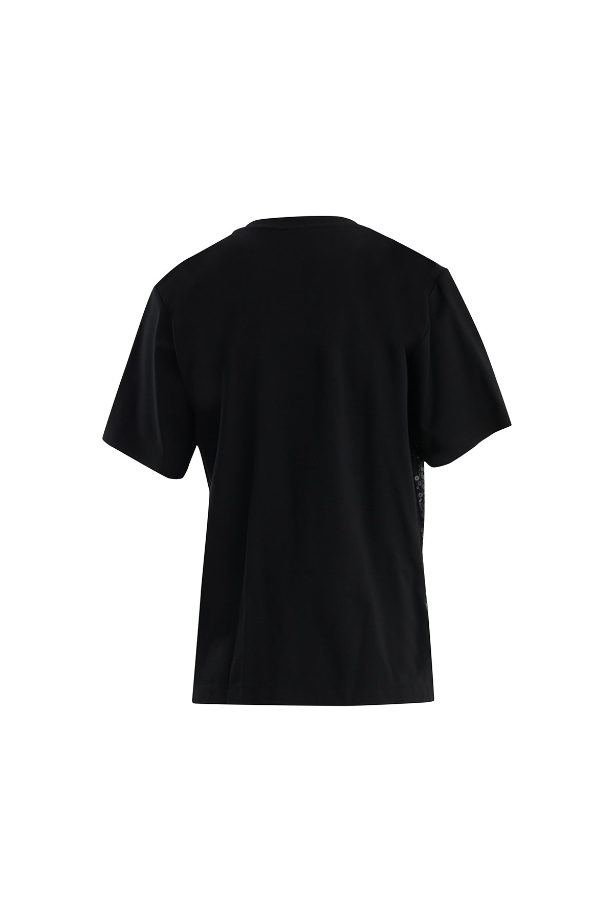 Çiçek Ve İşleme Detaylı Pullu Siyah T-Shirt