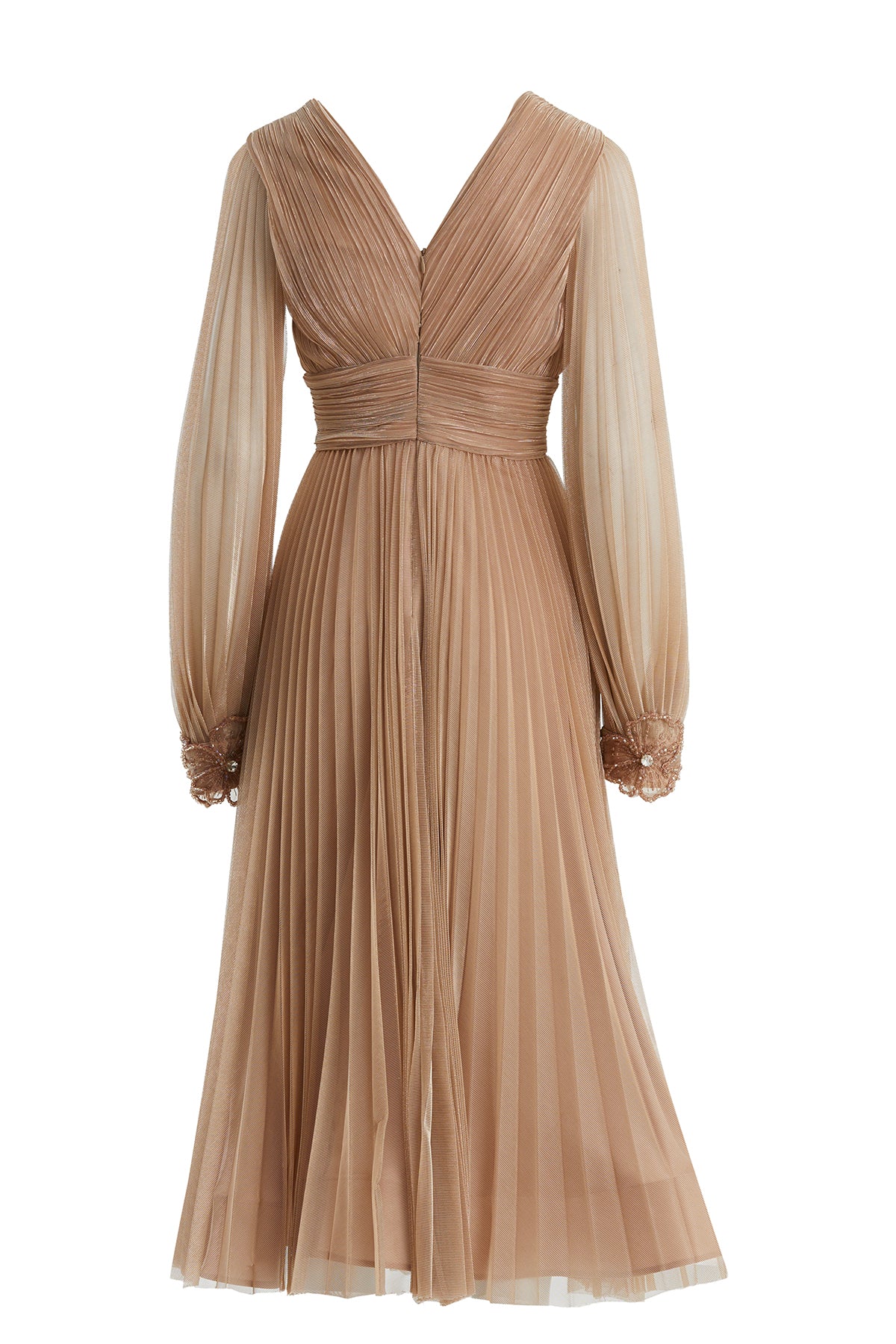 İşleme Aksesuarlı Uzun Pembe Elbise
