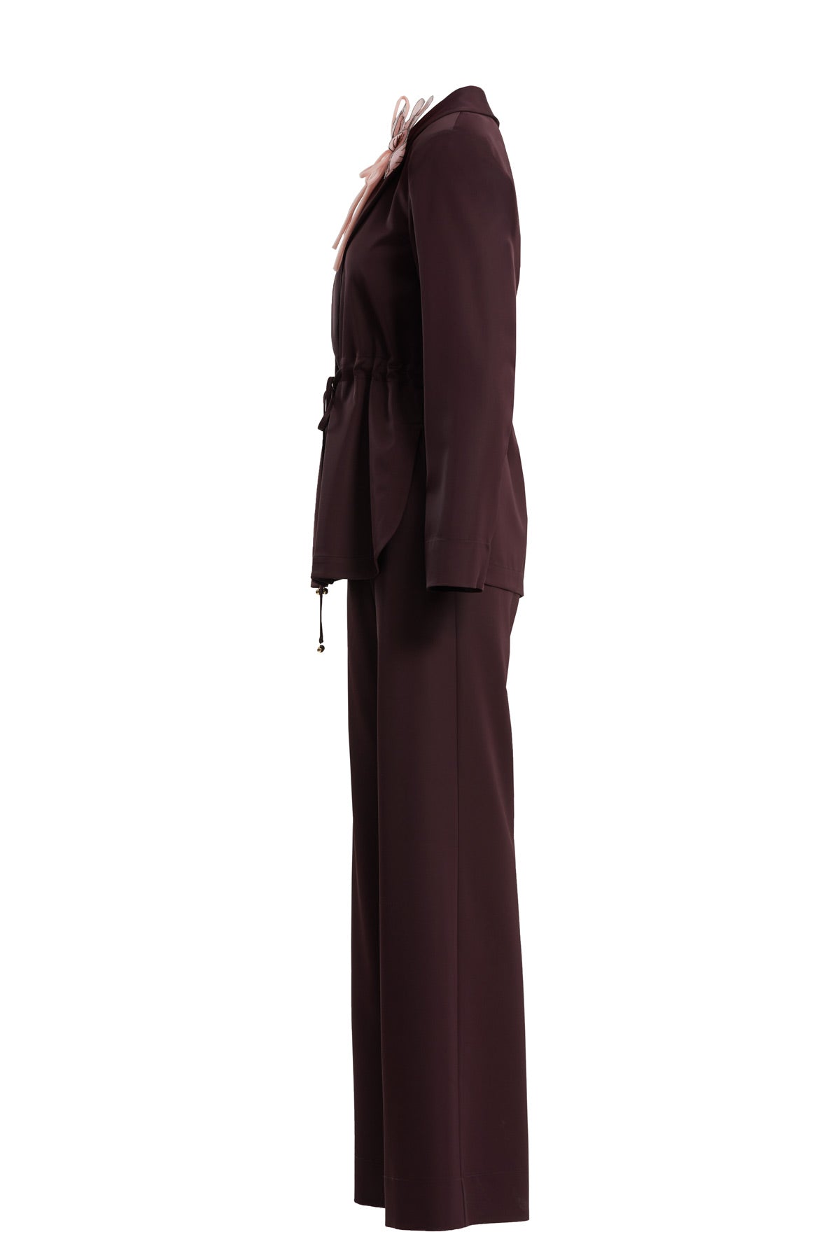 Çiçek Broş Detaylı Mürdüm Ceket Pantolon Takım