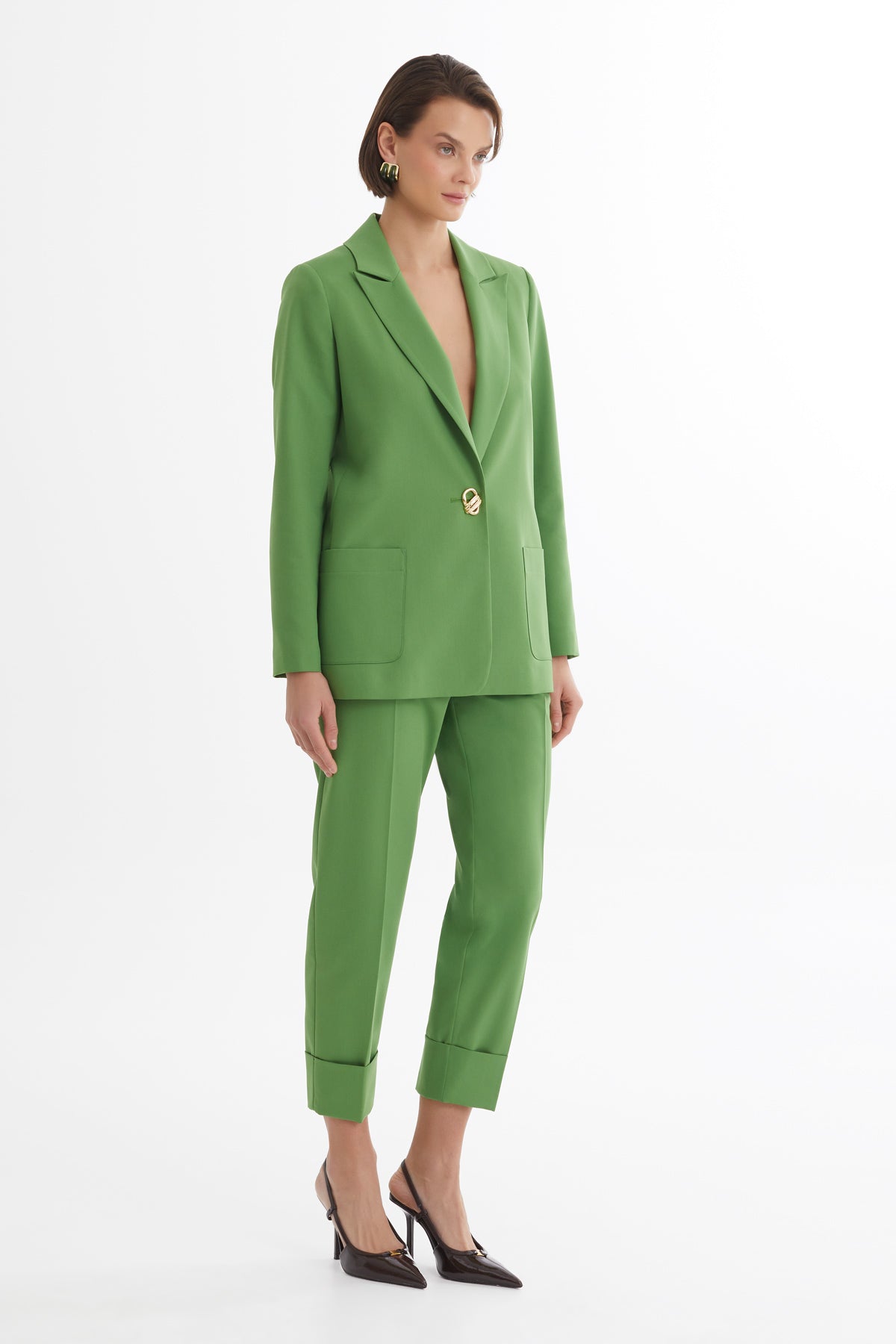 Tek Düğmeli Yeşil Blazer Takım