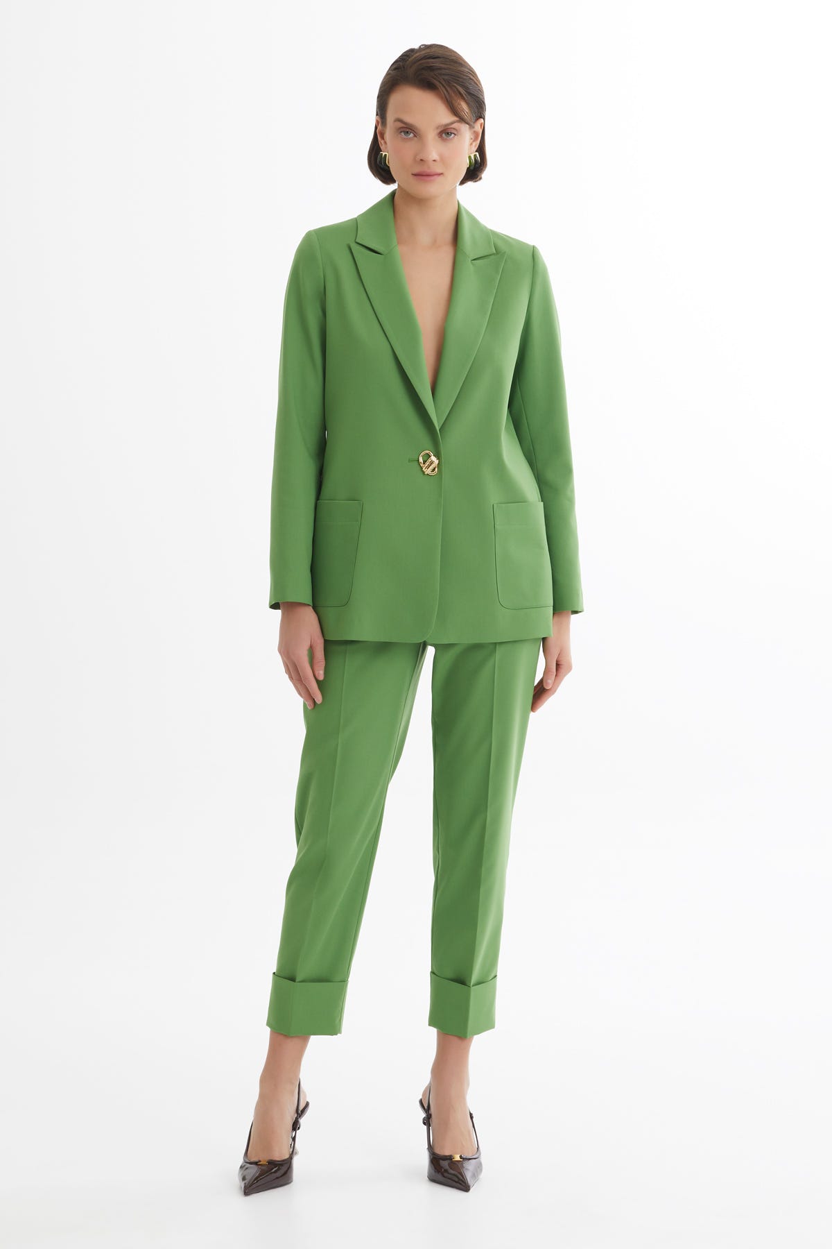 Tek Düğmeli Yeşil Blazer Takım
