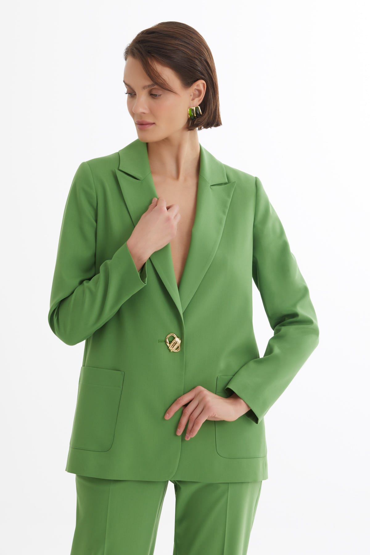 Tek Düğmeli Yeşil Blazer Takım