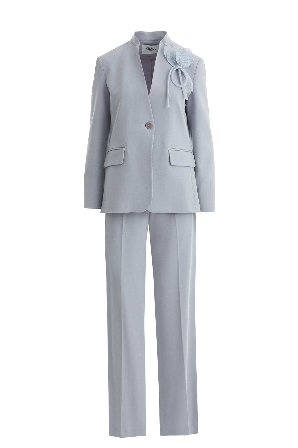 Çiçek Detaylı Gri Blazer Takım