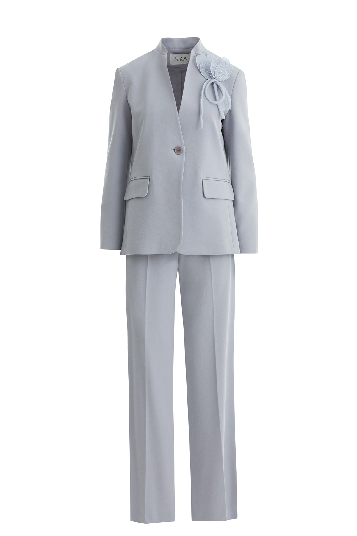 Çiçek Detaylı Gri Blazer Takım