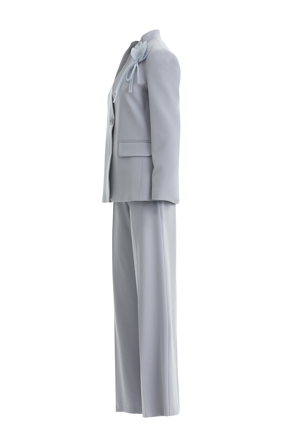 Çiçek Detaylı Gri Blazer Takım