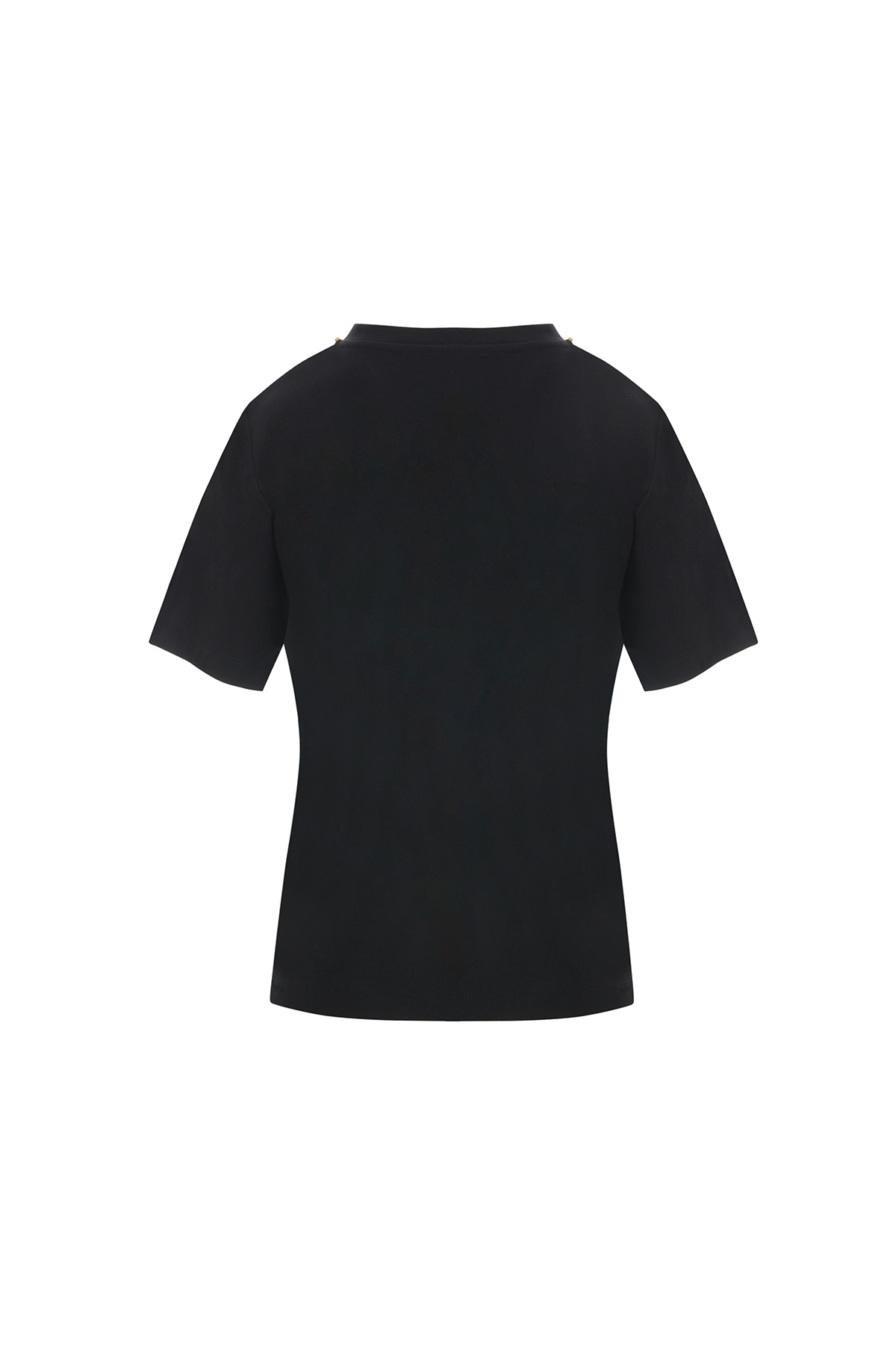 Yakası İşleme Taş Detaylı Siyah T-Shirt