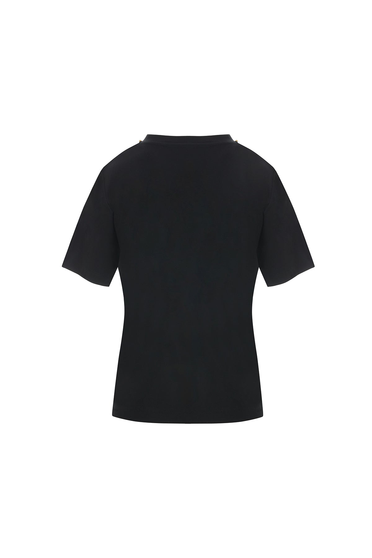 Yakası İşleme Taş Detaylı Siyah T-Shirt