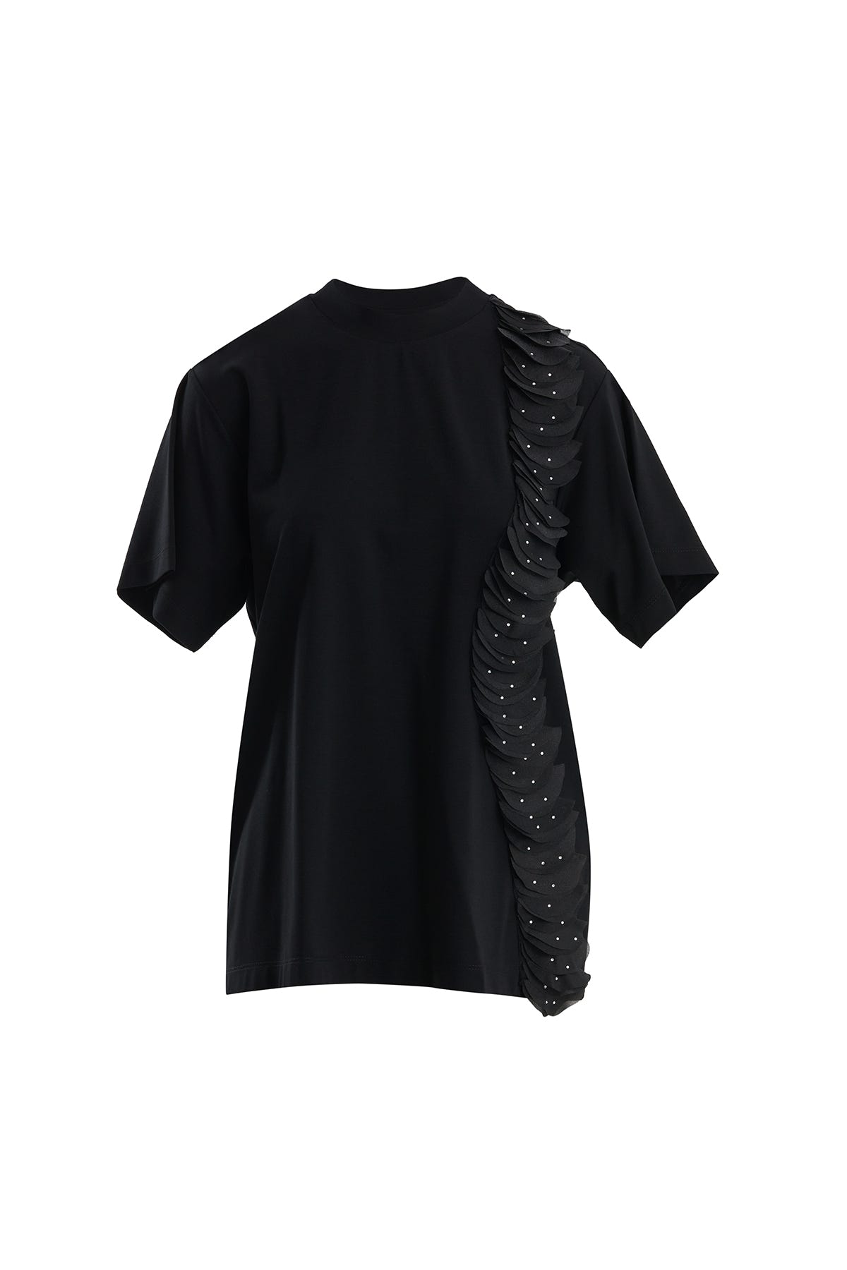 Tül Şerit Aksesuarlı Siyah T-Shirt