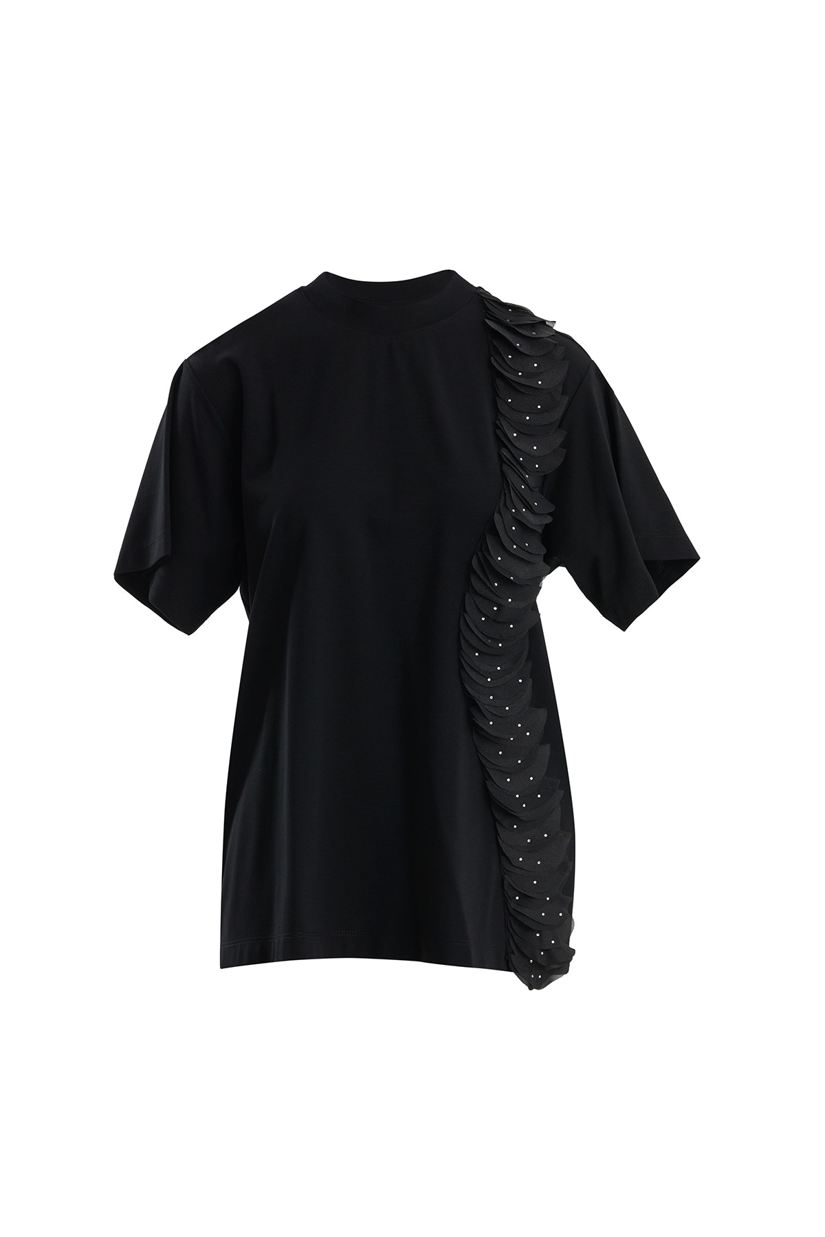 Tül Şerit Aksesuarlı Siyah T-Shirt