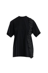 Tül Şerit Aksesuarlı Siyah T-Shirt