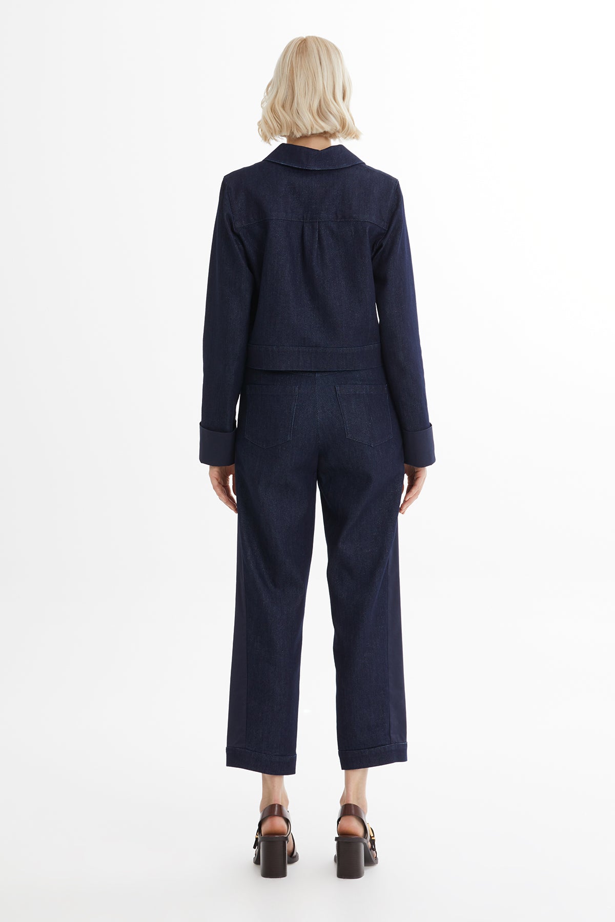 İşleme Detaylı Lacivert Denim Ceket